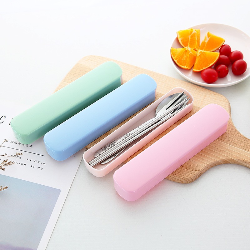 Bộ muỗng đũa nĩa inox cá nhân văn phòng du lịch dễ thương kèm hộp ChiChi BDM02