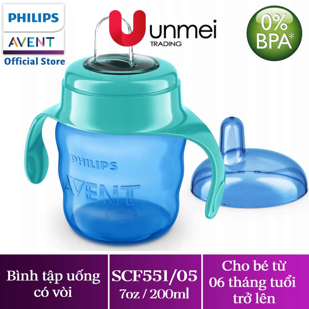 Bình tập uống Philips Avent 200ml màu xanh cho trẻ trên 6 tháng tuổi SCF551/05