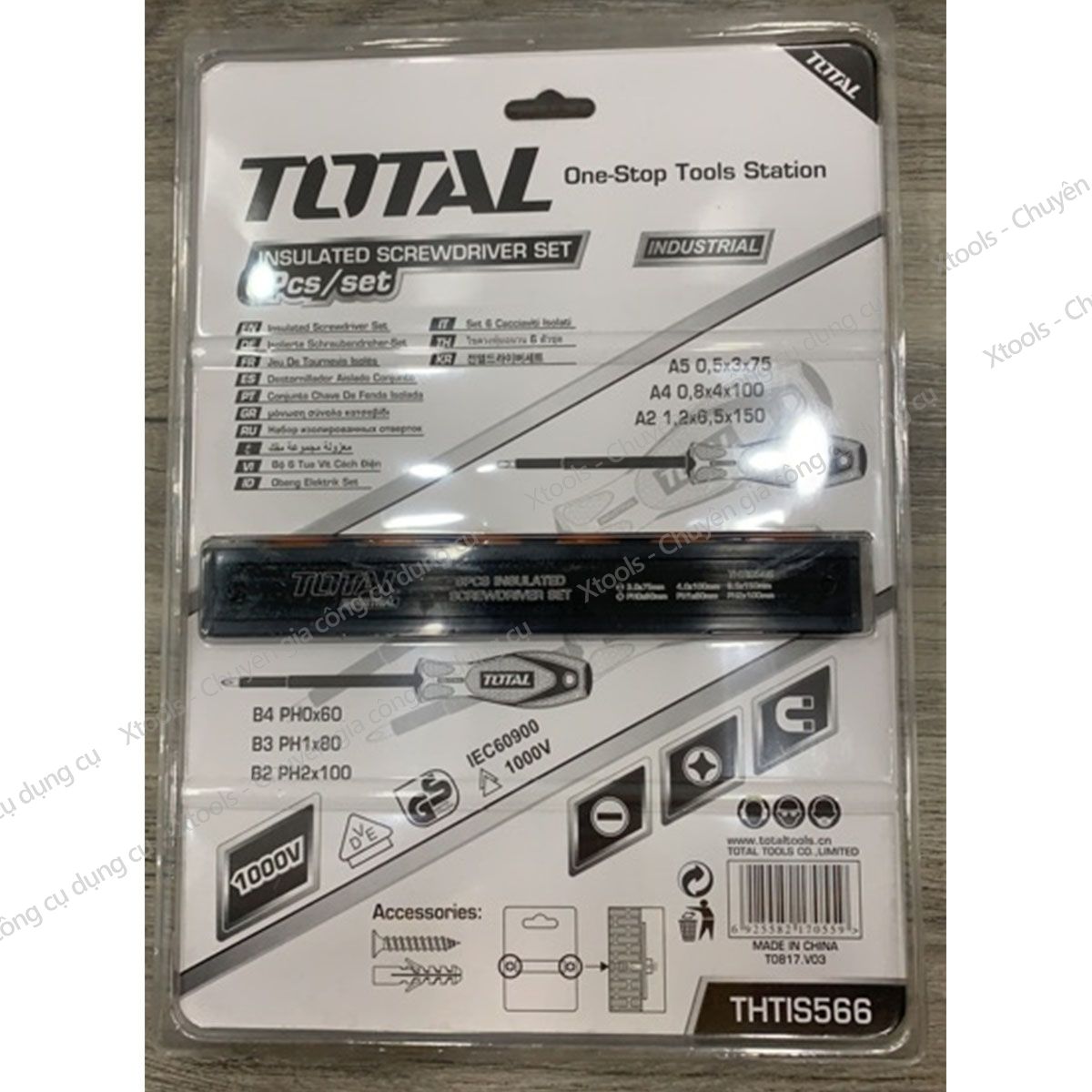 Bộ tua vít cách điện TOTAL THTIS566 6 chi tiết. bộ tuốc nơ vít cách điện chất liệu hợp kim cứng cáp, chịu lực cao XTOOLs
