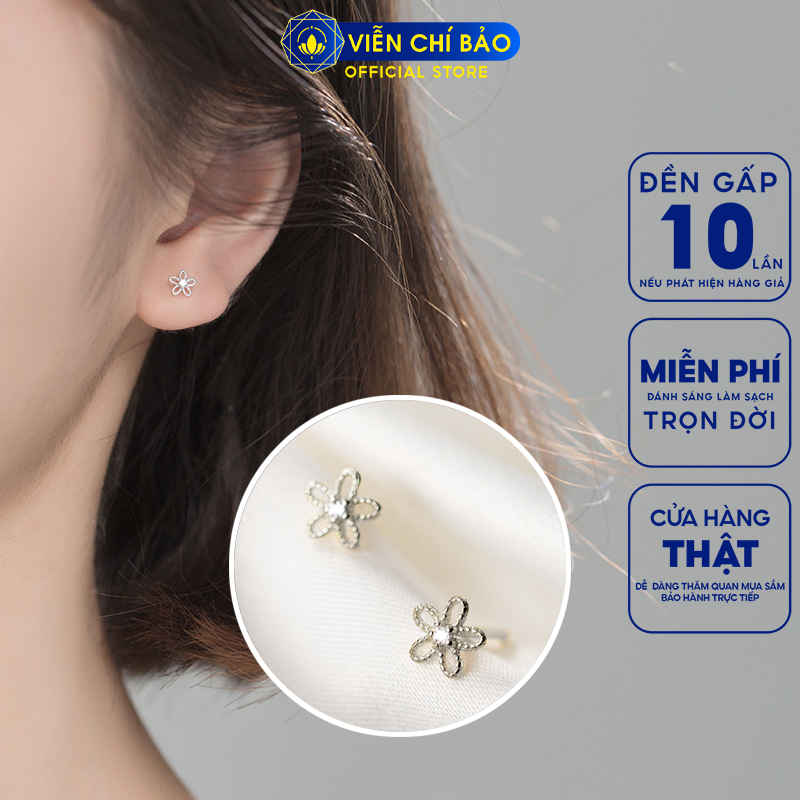 Bông tai bạc nữ hình bông hoa nhỏ chất liệu bạc 925 thời trang phụ kiện trang sức nữ thương hiệu Viễn Chí Bảo B400324