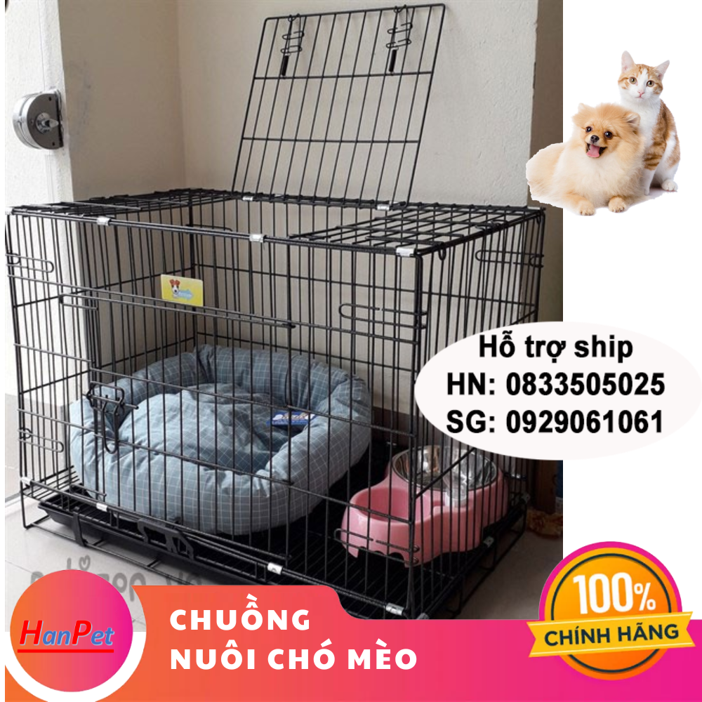 SD- Hanpet - Chuồng chó mèo vân đá dày (4 size) lồng chó gấp gọn sơn tĩnh điện