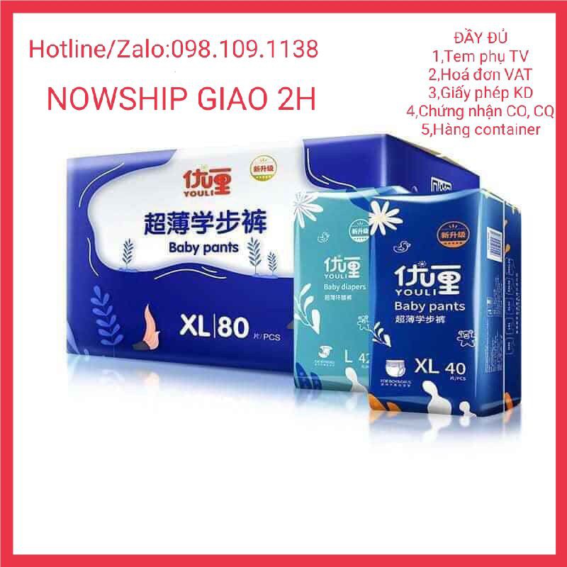 Tã bỉm dán/ quần youli xanh đủ size s54/m46/l42/xl38 , m44/l42/xl40/xxl36/3xl34