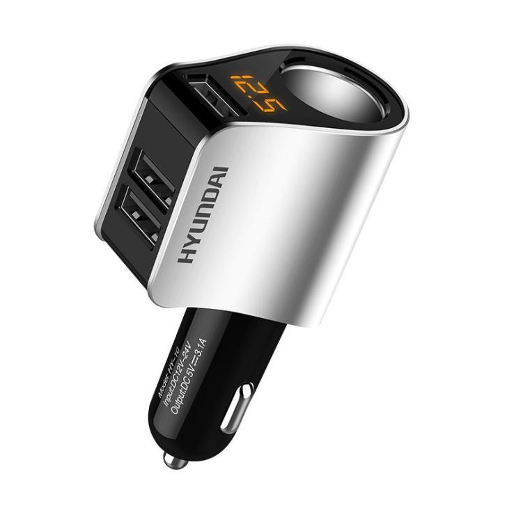 Bộ chia tẩu sạc ô tô, xe hơi HY-10T tích 1 tẩu 2 cổng USB, dòng ra 3.1A, công suất 80W ( Màu bạc)