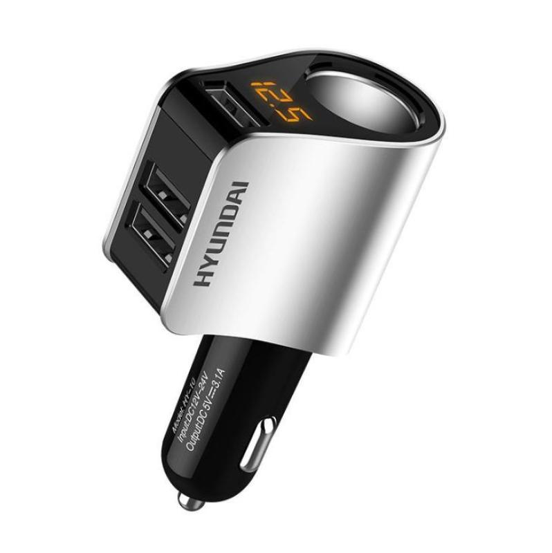Tẩu sạc ô tô, xe hơi HY-10 tích hợp 3 cổng USB, điện áp ra 3.1A (Màu bạc) - Bảo hành 6 tháng