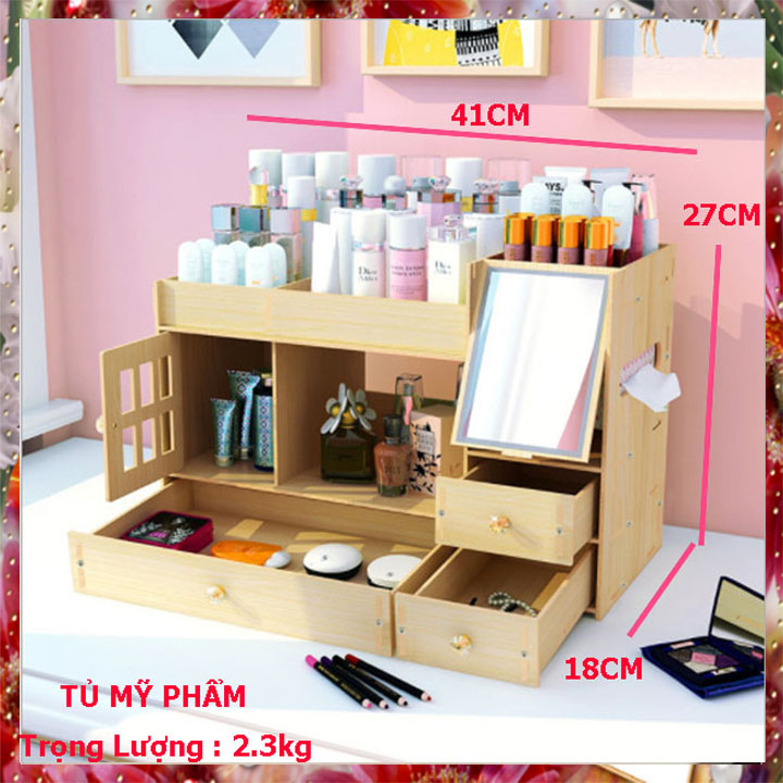 Kệ đựng mỹ phẩm hộp đựng mỹ phẩm kệ trang điểm để bàn tủ hộp đựng đồ trang điểm bằng gỗ Nhiều màu sang trọng