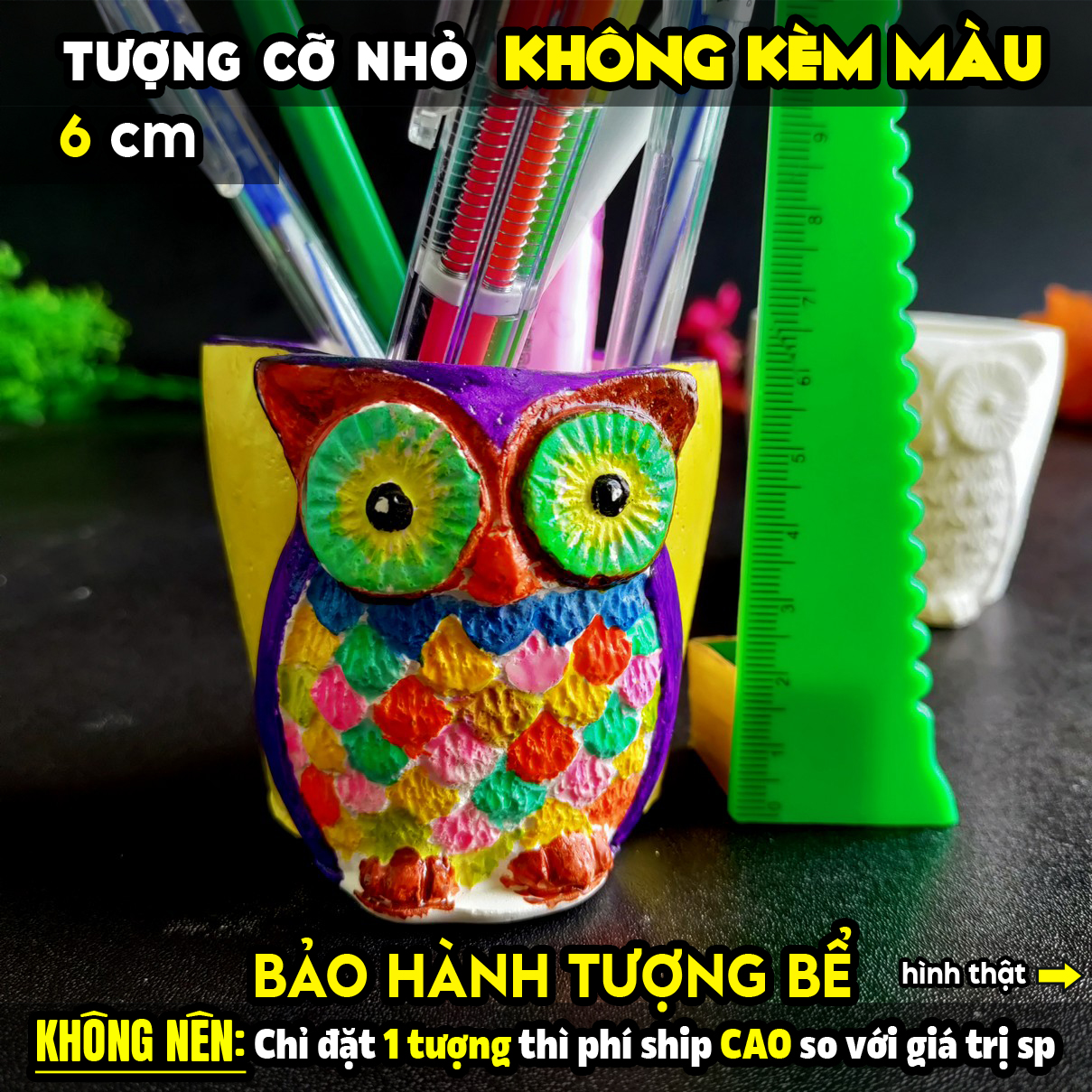 Coloring statue, owl pencil bottle, M size, gypsum statue , sculpture