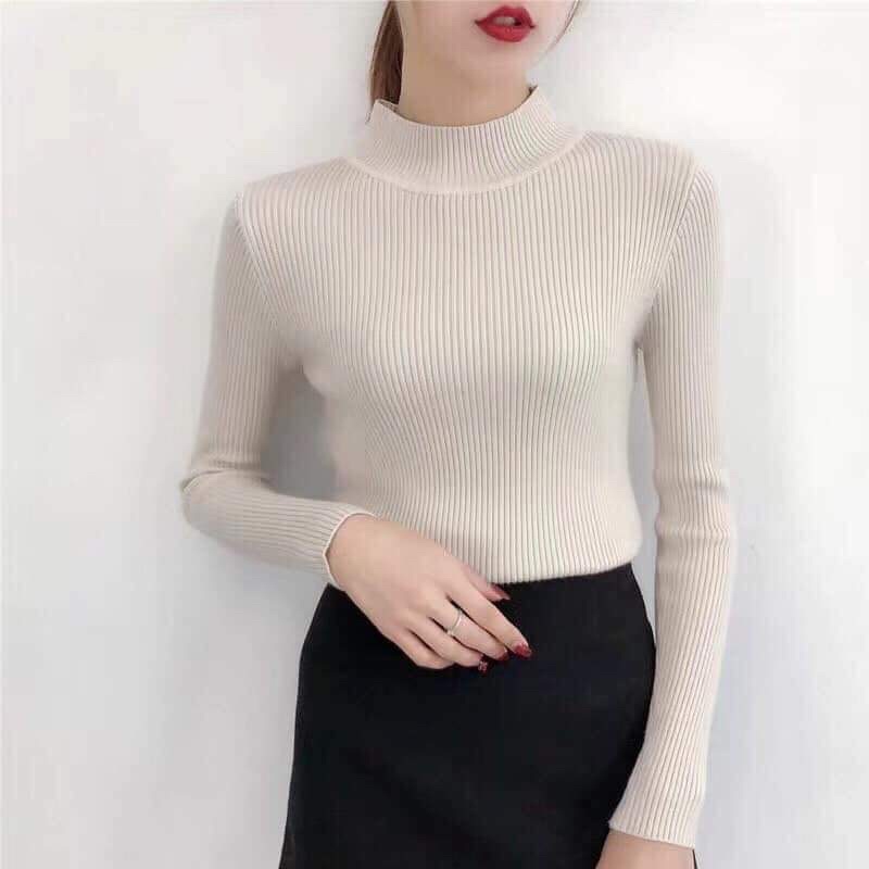 Áo Len nữ Trơn cổ 3 phân giữ nhiệt