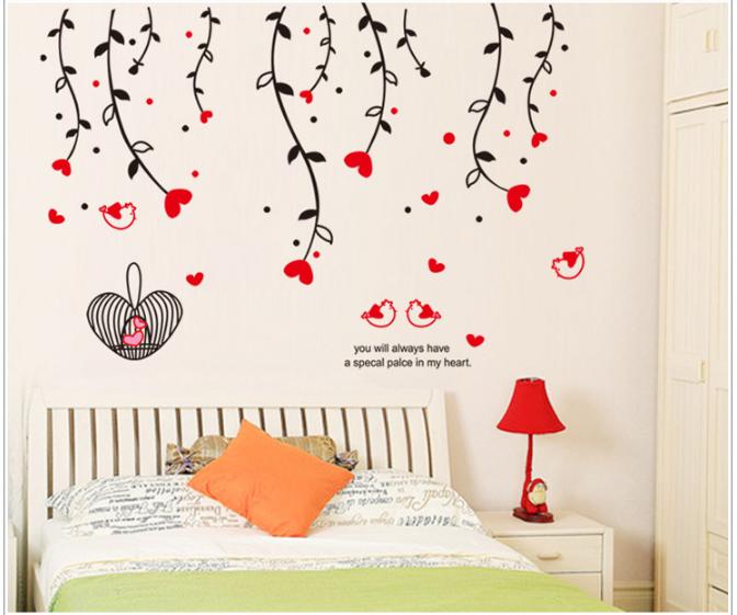[HCM]Decal trang trí Dây leo Trái Tim Đỏ