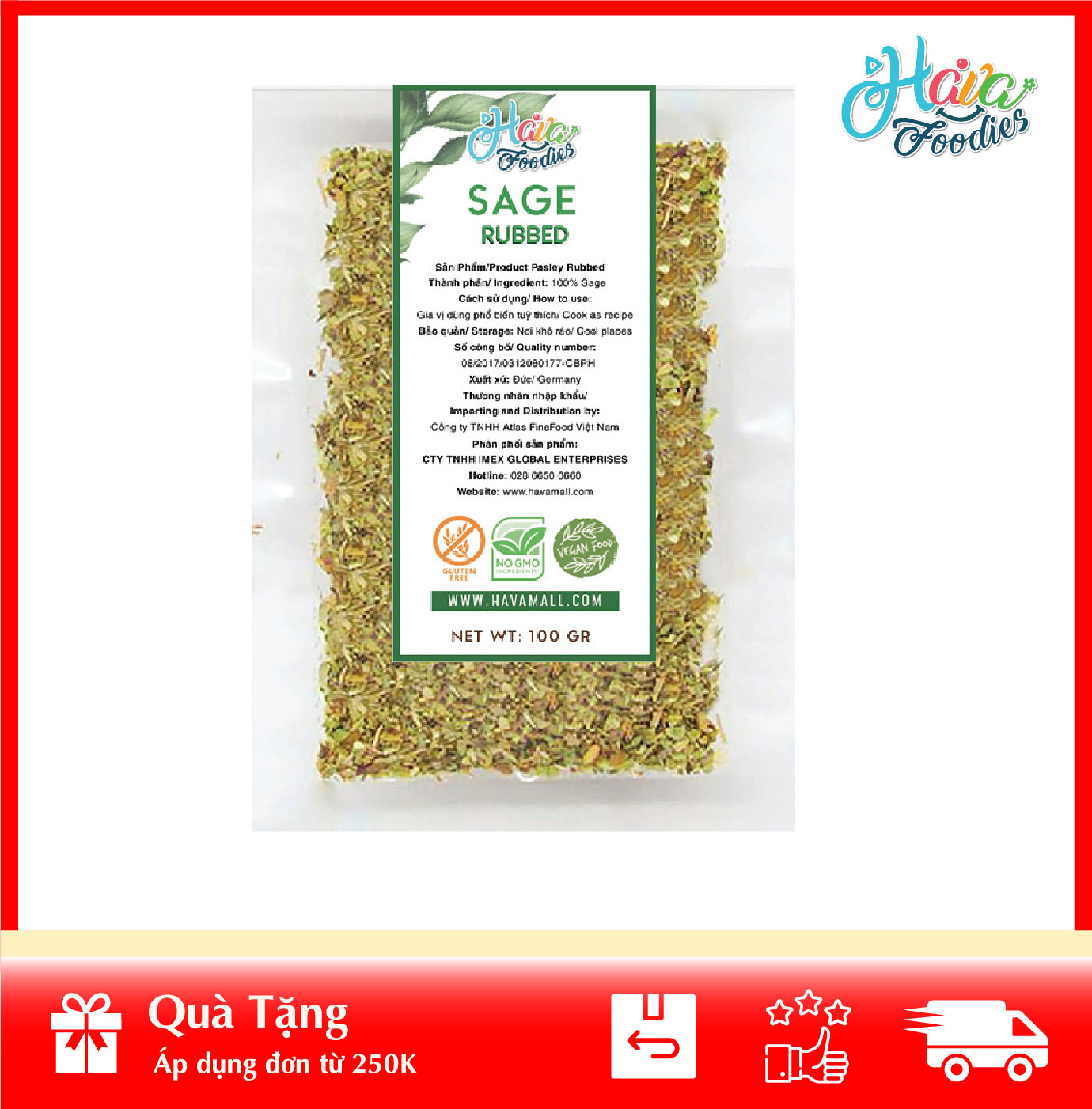 [HOÀN TIỀN MAX 10%][ HÀNG CÔNG TY NHẬP KHẨU ] Lá Xô Thơm Gói 100gr - Sage Leaf Ground