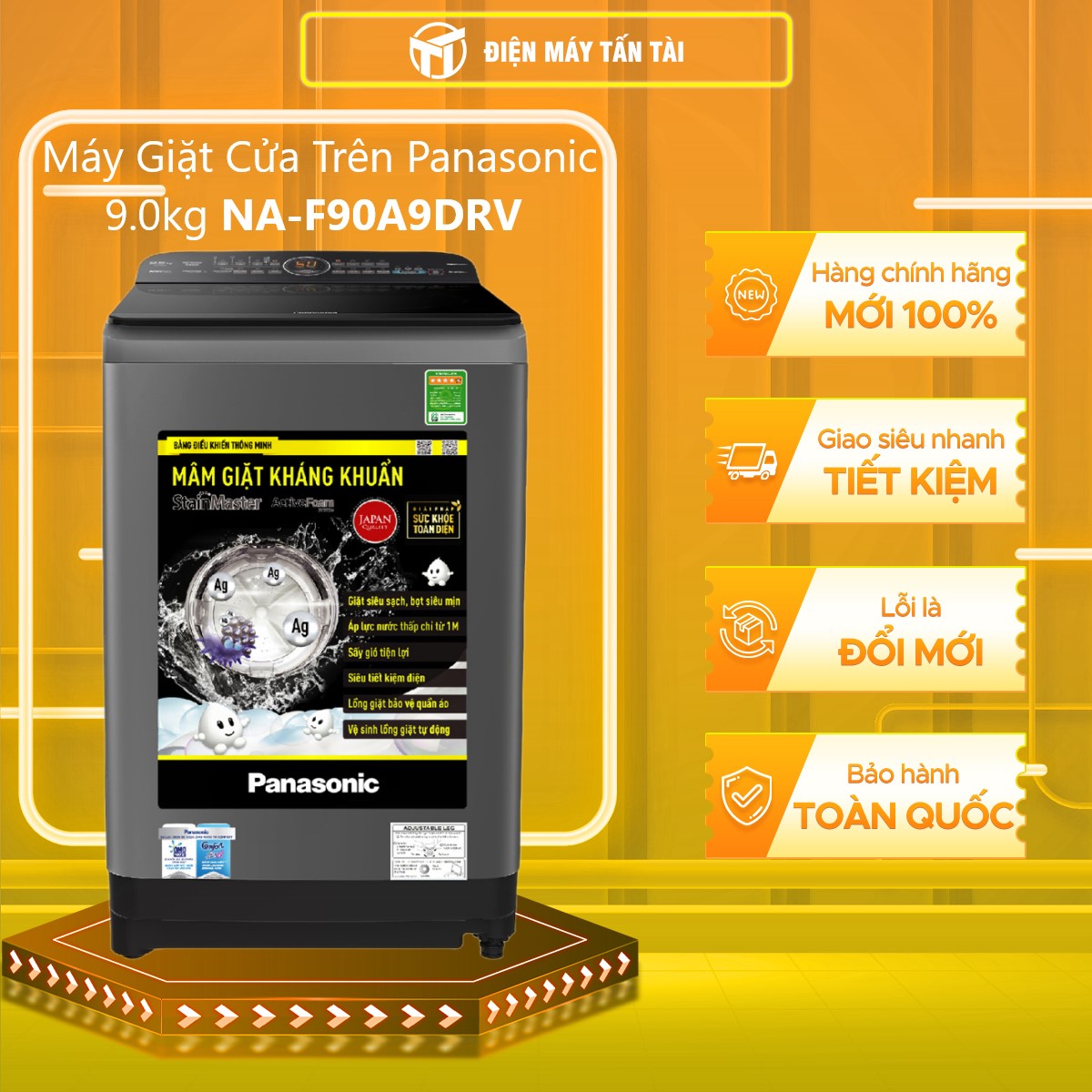 Máy giặt Panasonic NA-F90A9DRV 9 kg Cửa trên Đen bạc - Sản phẩm Việt Nam