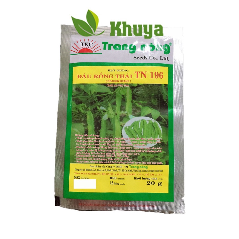 Gói 20gram hạt giống đậu rồng thái cao sản trang nông, ra trái quanh năm