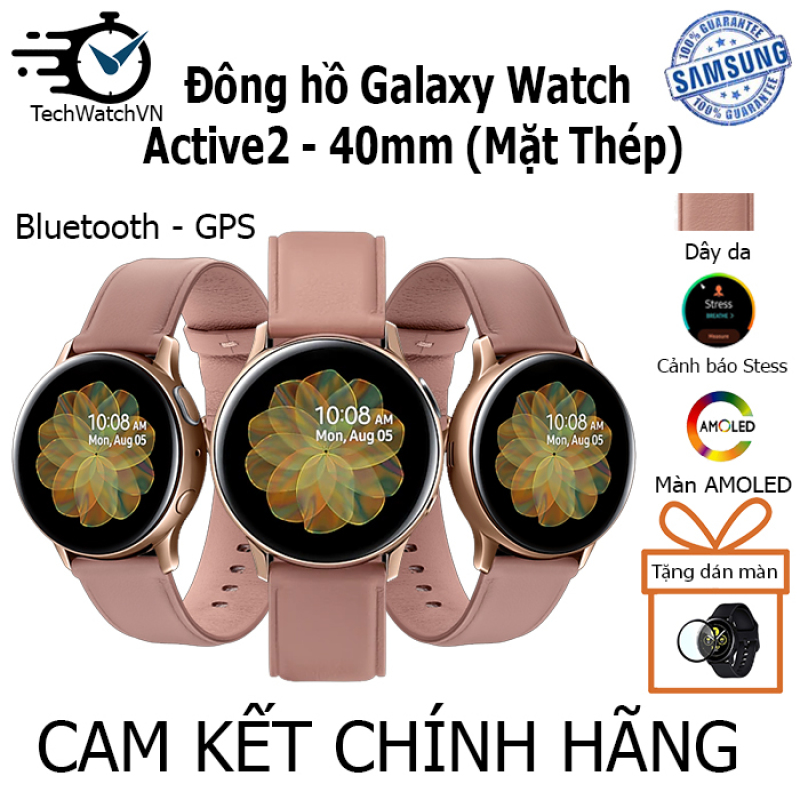 Đồng hồ Samsung Active 2 40mm thép  GPS  dây da - Hàng chính hãng