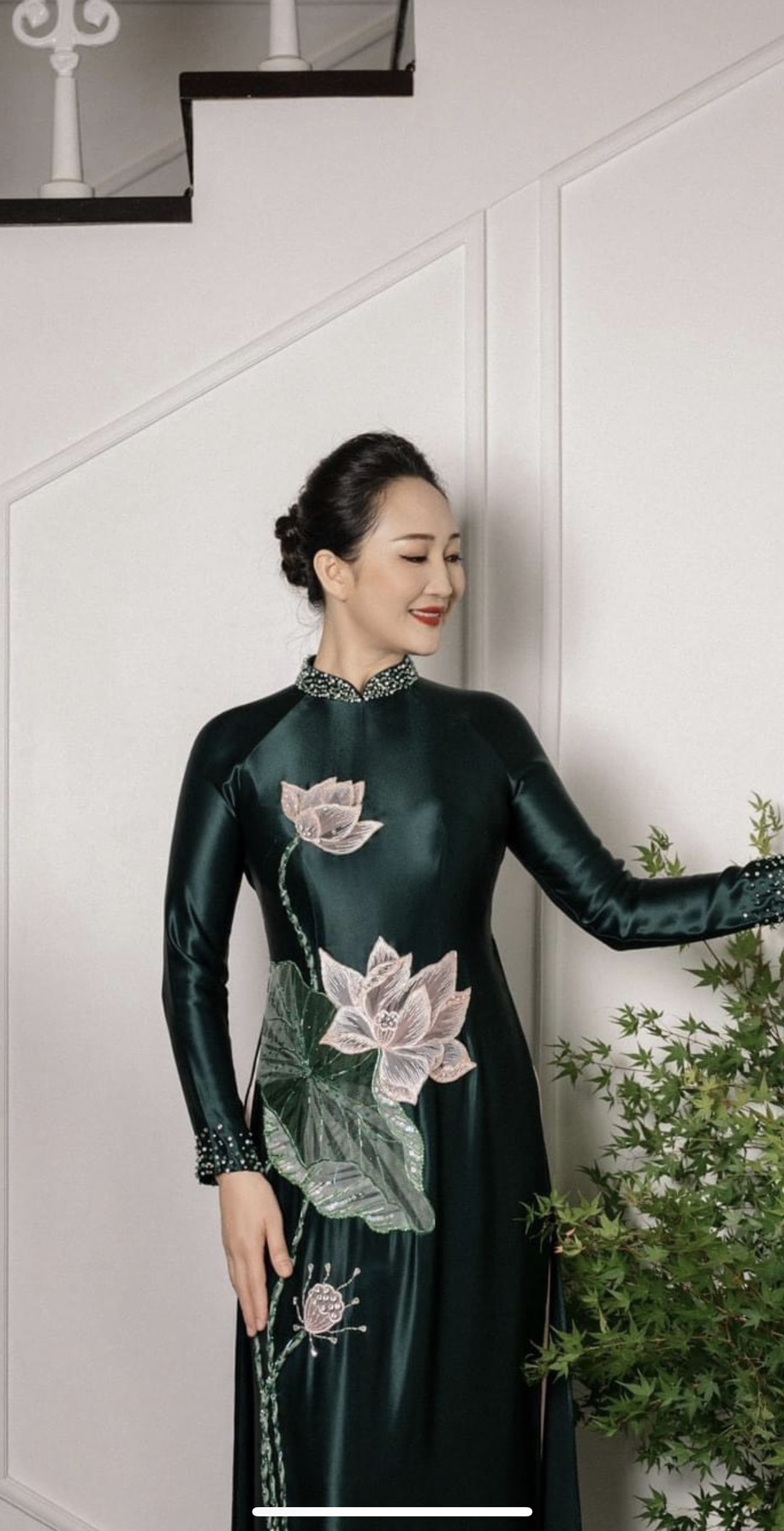 (ảnh thật)bộ hoa sen cao cấp trang trí áo dài