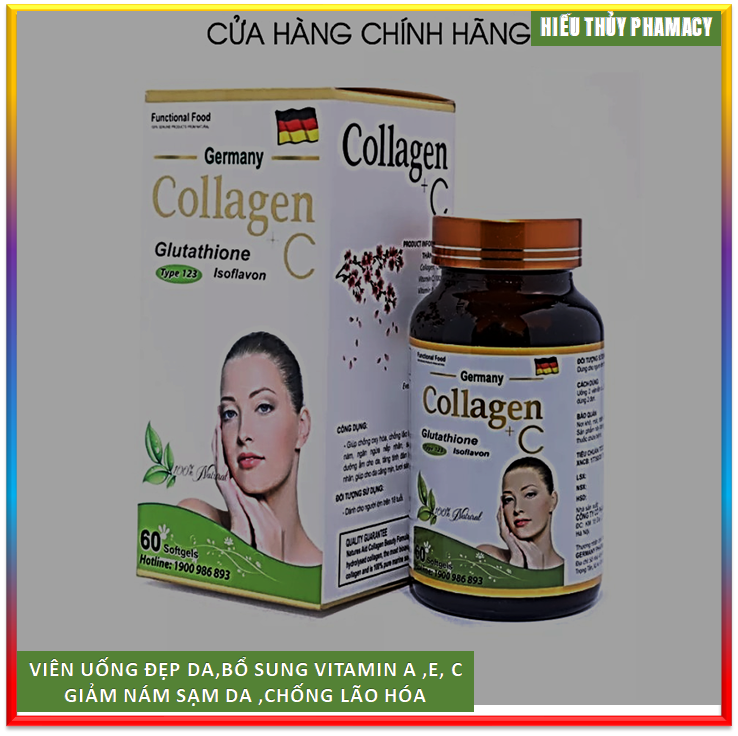 Viên uống đẹp da Collagen C bổ sung Vitamin A E C giảm nám sạm da, chống lão hóa - Hộp 60 viên