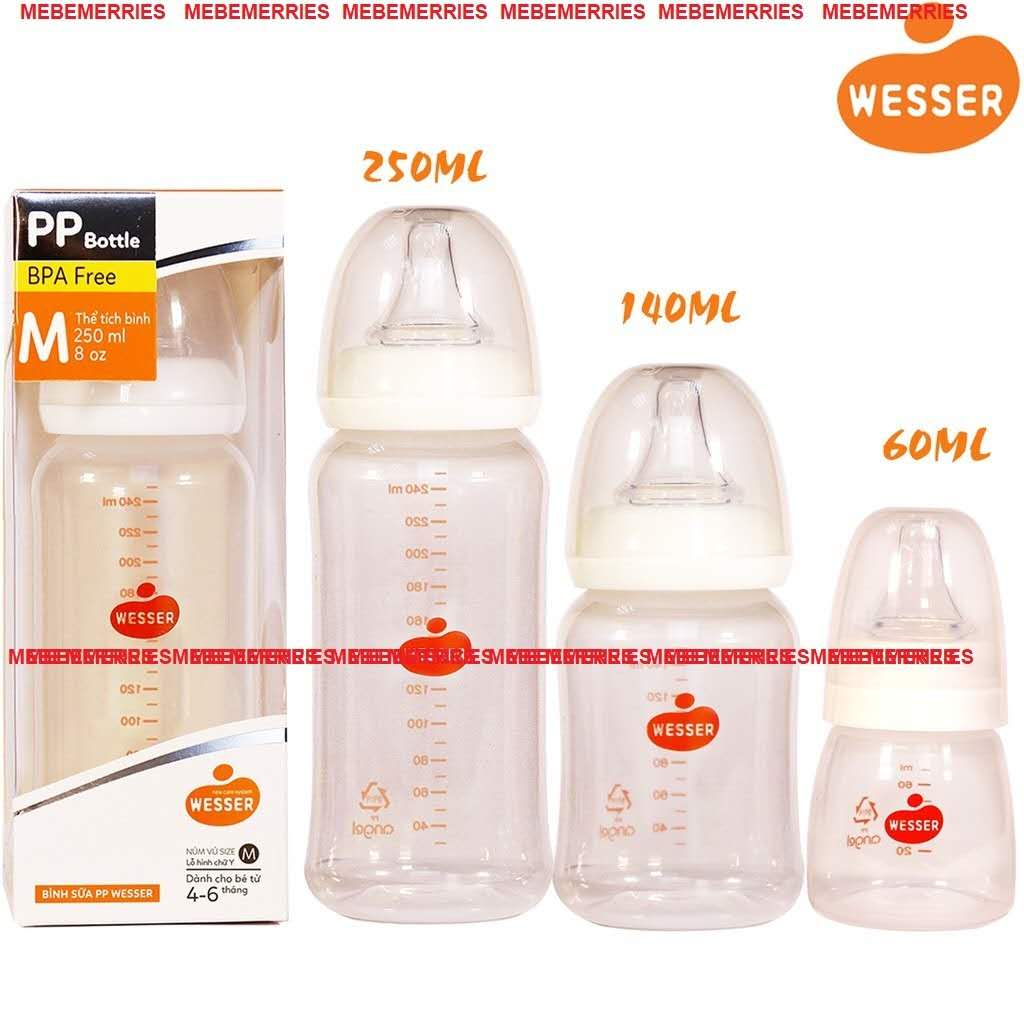 [ Hàng công ty ] Bình Sữa Wesser Nano Silver Cổ Hẹp 250ml