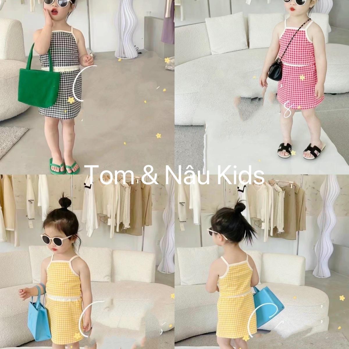 Tomnaukids-sizesét dây váy caro bé gái cưng xỉu