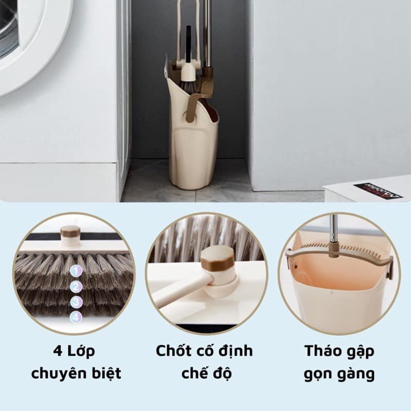 Bộ chổi và ky đa năng Inochi CK4 (lông chổi mịn quét được bụi, cát, lông thú cưng) [HCM-Giao hoả tốc 2h]
