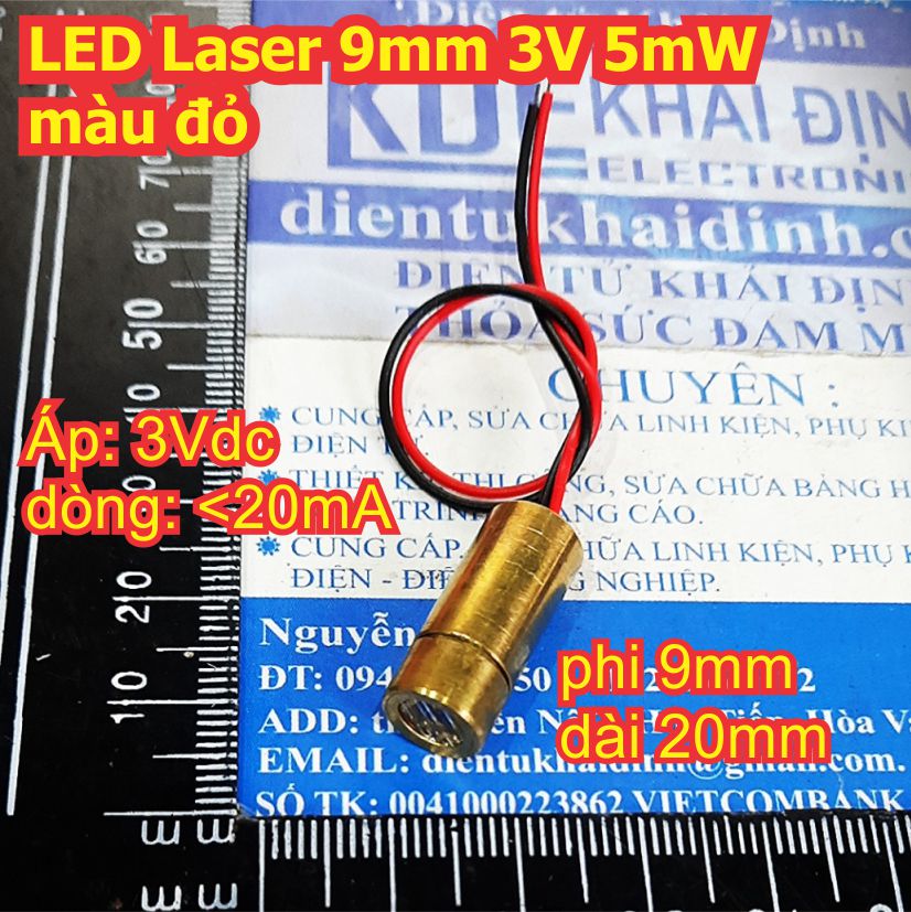 LED Laser 9mm 3Vdc 5mW màu đỏ chiếu đường thẳng / dấu cộng / dạng điểm kde3248