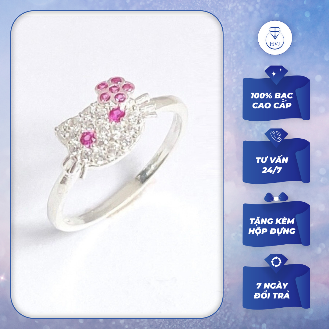 Nhẫn cho bé gái bạc 925 hello kitty đính đá hvj 37