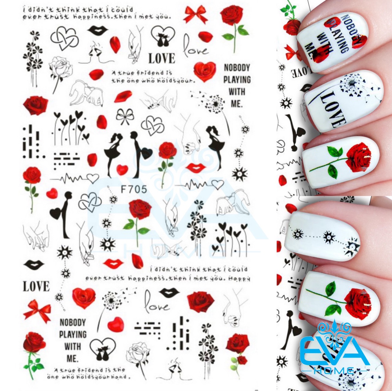 [HCM]Decal Dán Móng Tay 3D Nail Sticker Tráng Trí Hoạ Tiết Chủ Đề Tình Yêu Playing With Me F705
