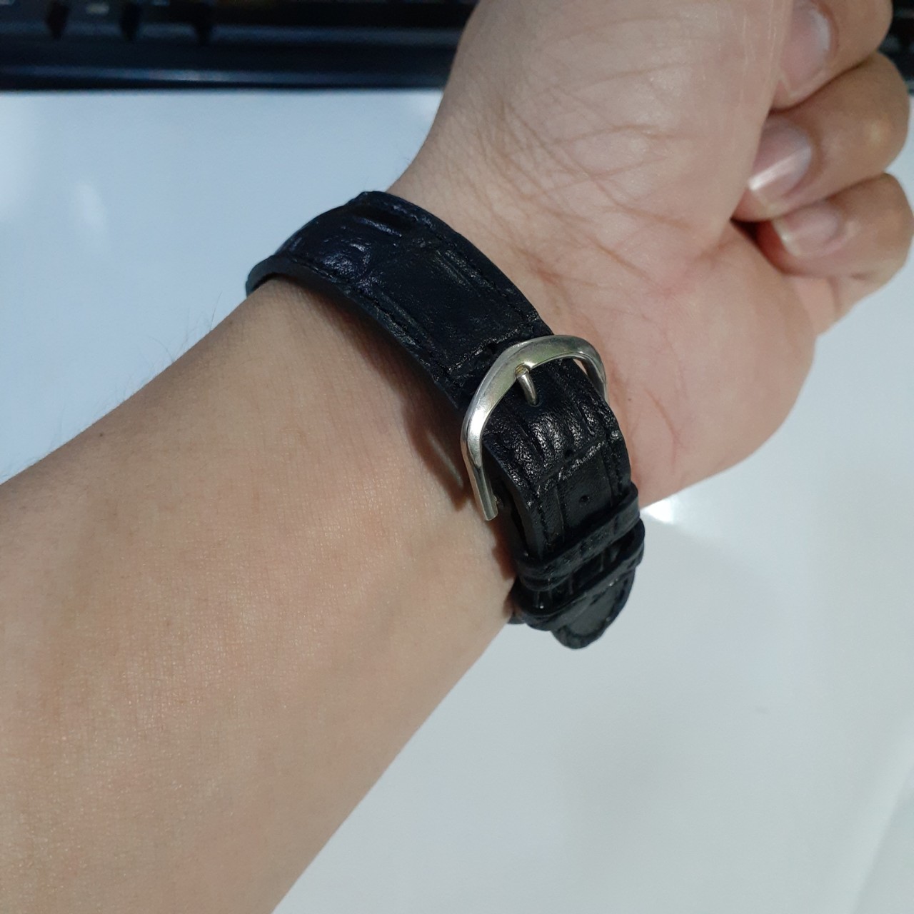 Đồng hồ nam Telva mặt đen size 38mm dây da second hand si Nhật