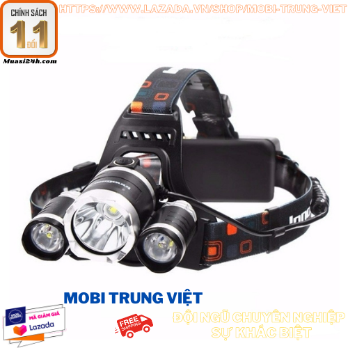 Đèn pin đội đầu siêu sáng - Đèn Pin Led Siêu Sáng Đội Đầu 3 Bóng Nhiều Chế độ ,tặng kèm pin và sạc