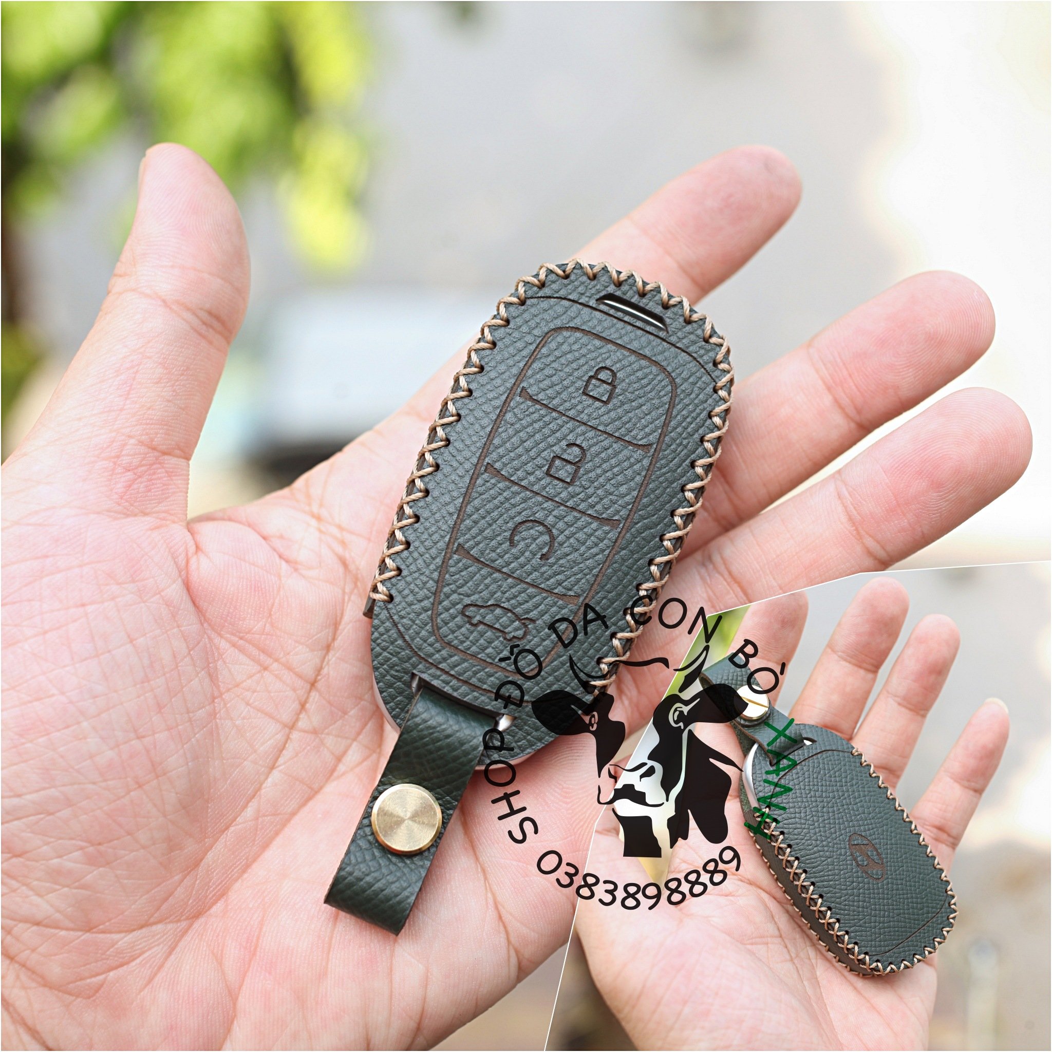 Bao da chìa khoá Hyundai Accent 2021 (4 nút bấm) handmade da thật 009