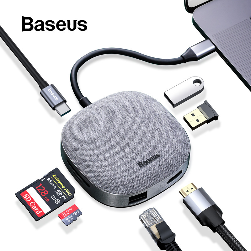 Bảng giá Bộ Chuyển đổi Baseus 7 in 1 Fabric USB Hub Type C to HDMI , RJ45 , SD card , USB 3.0 , PD cho Macbook, Laptop, Tablet và điên thoại Phong Vũ
