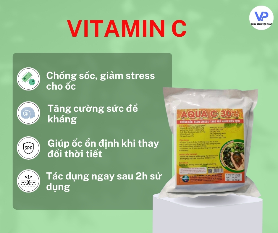 VitaminC chống sốc, giảm stress cho Ốc, Ếch, Tôm, Cá