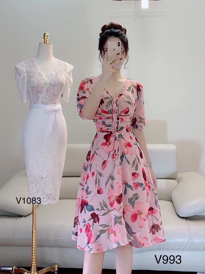 Đầm Voan Hoa Rút Dây Thời Trang Yoomi [ Fashion New ]