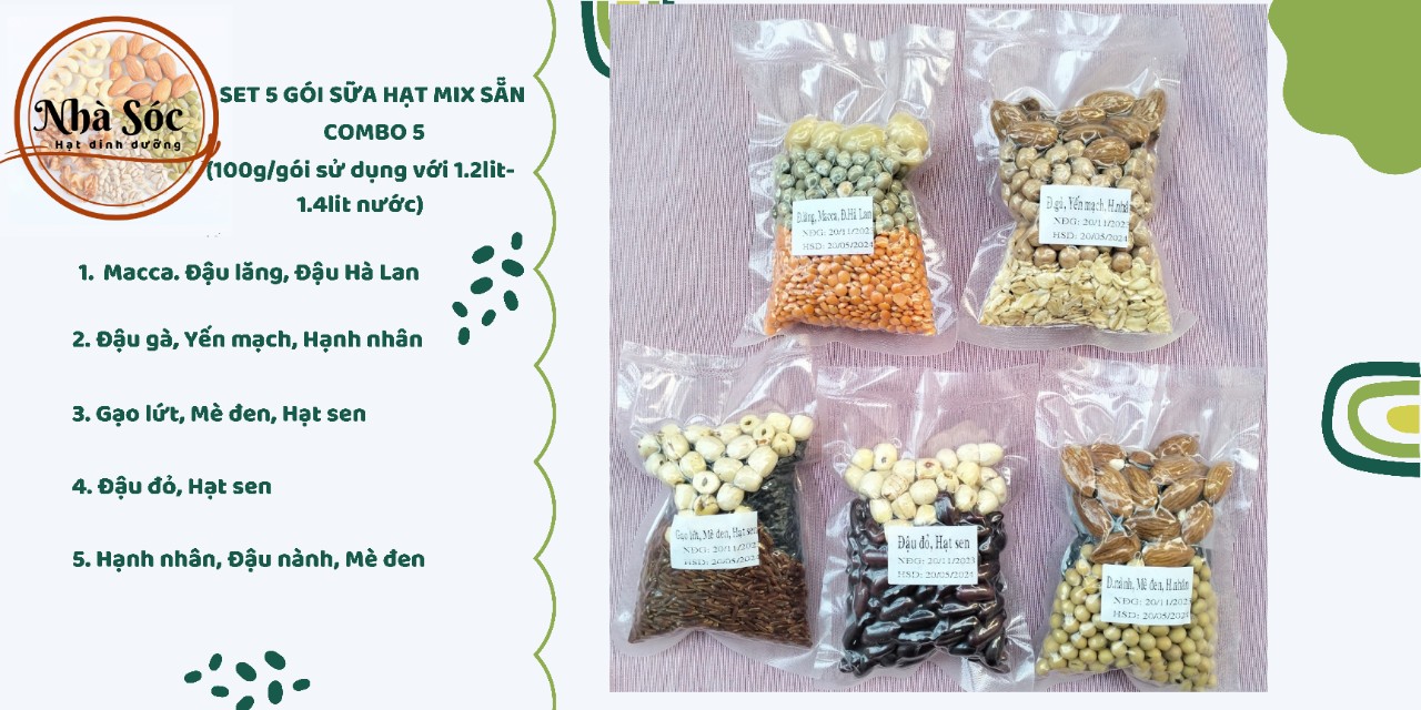 Set hạt dinh dưỡng làm sữa hạt [COMBO 5 NGÀY Mix sẵn 100g/gói]
