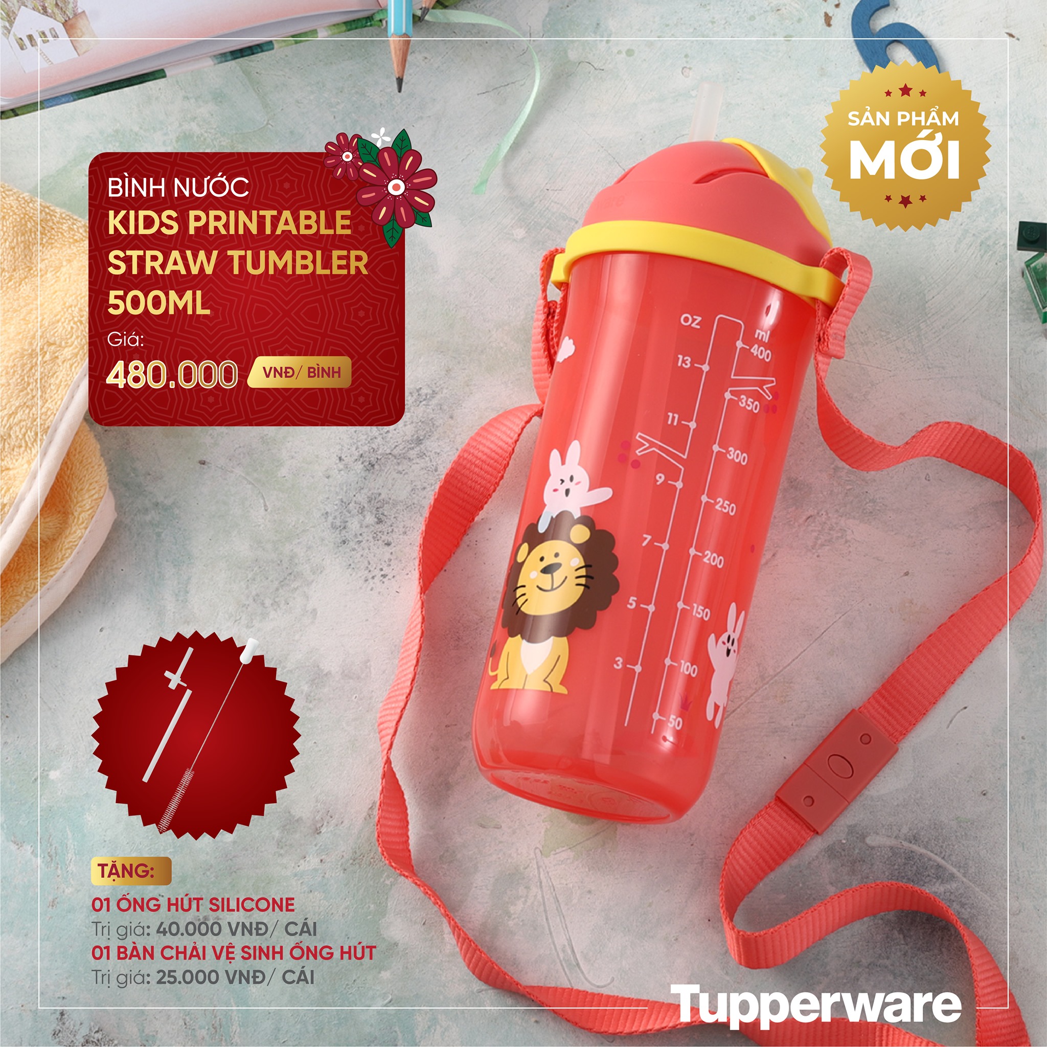 [HCM]Bình nước Kids Printable Straw Tumbler 500ML