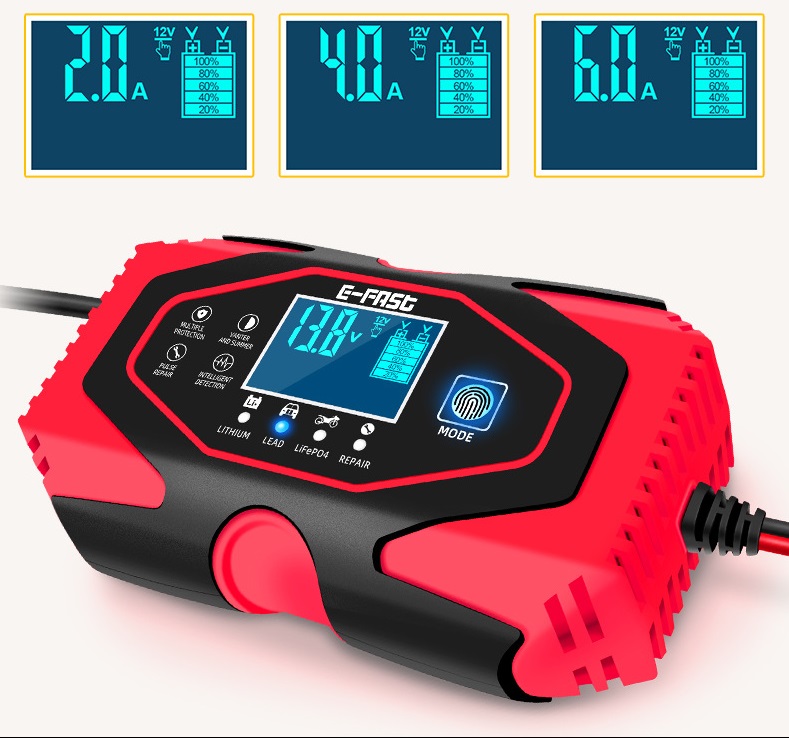 Sạc bình acquy 12V 24V - Pin lithium 12.6V - Pin lithium 14.8V Pin LiFePO4 Lithium sắt phốt phát Bộ sạc ô tô và xe máy có khử sunfat