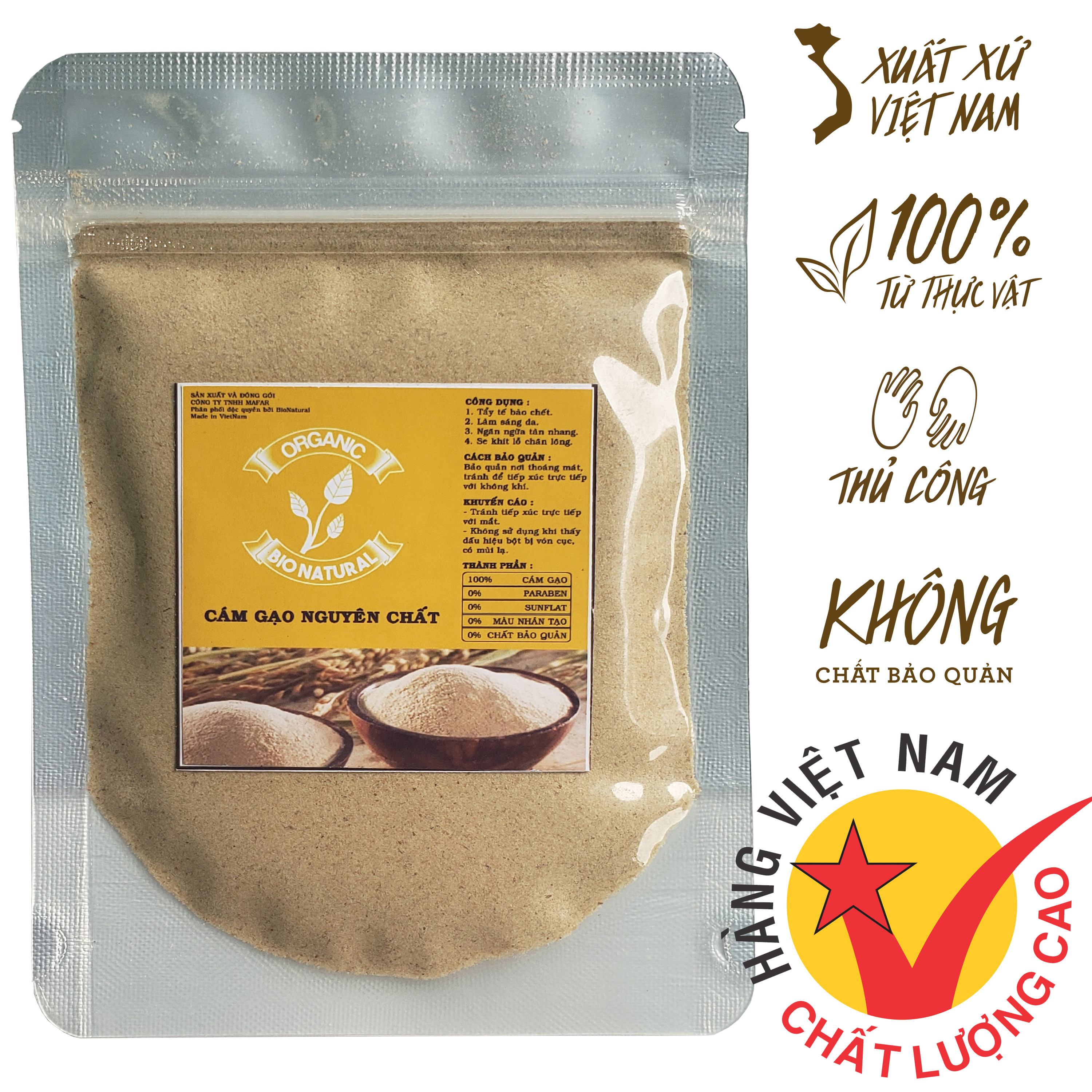 [HCM][BIONATURALVN] Bột đắp mặt Cám Gạo Nguyên Chất HANDMADE 50gr