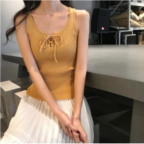 Áo Ba Lỗ Dệt Kim Đan Dây Trước Ngực