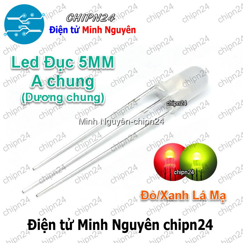 [25 con] (TK9, H5) Led 2 màu 3 chân 5MM Đục Dương chung (Đỏ/Xanh Lá Mạ) - HH001491