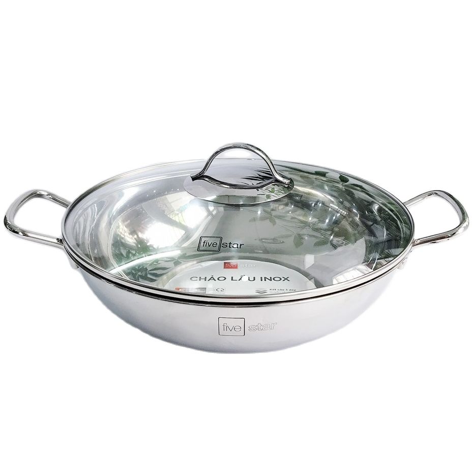 Chảo lẩu xào sâu lòng 3 đáy inox 430 Fivestar bếp từ nắp kính ( 32cm ) , tặng 1 vá canh , dùng được mọi bếp - Shop Bếp Xinh