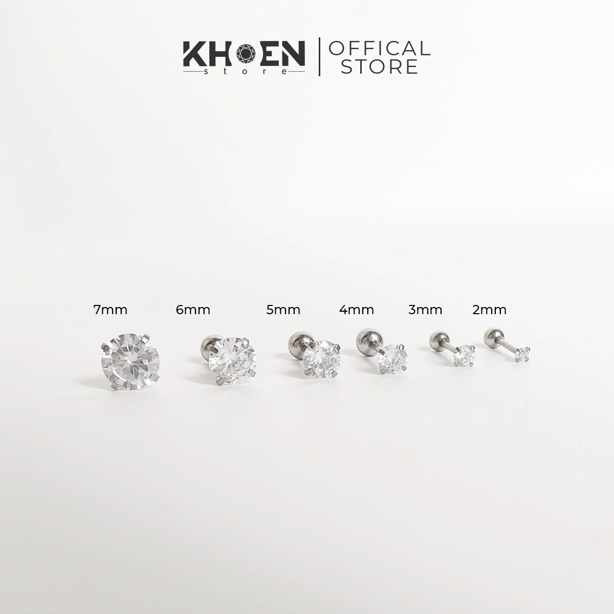 (1 chiếc) Khuyên tai đá tròn đầu bi (nhiều size) bông tai nam nữ inox thép không gỉ không gây dị ứng - Khoen store