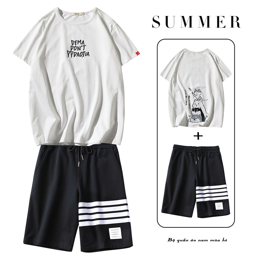 Bộ Quần Áo Thun Nam Áo Thun Cộc Tay In Họa Tiết Con Vật Ngộ Nghĩnh Quần Short Kẻ Sọc Năng Động Dáng Basic Thời Trang FORHIMCS2 SET GHÉP TOP 161 + SHORT 16