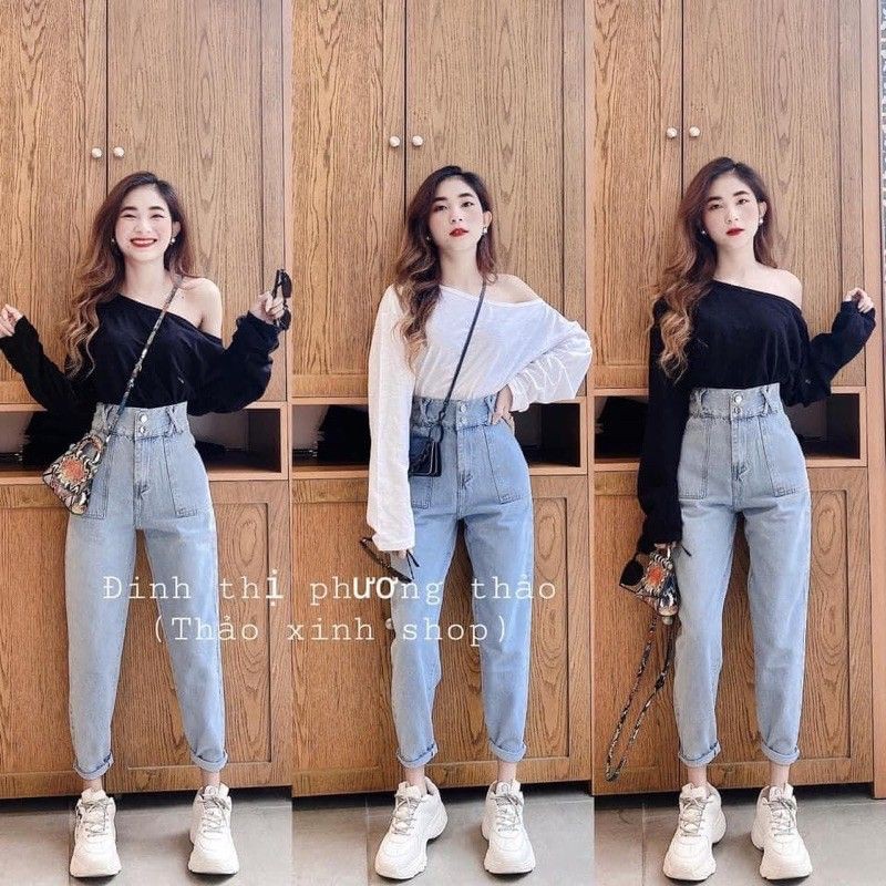 [HCM]Quần Jean Nữ Lưng Cao Chất Liệu Đẹp Baggy CHỮ X ( SET QUẦN JEAN + ÁO THUN ĐẶT RIÊNG )