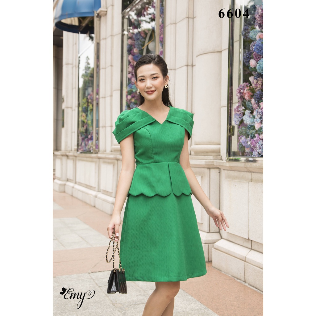 Đầm EMY EM6604 Peplum Tay Xếp Ly