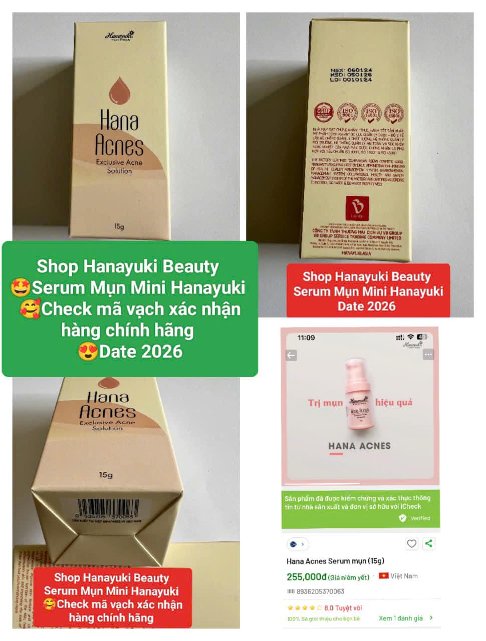 [TẶNG VOUCHER 8%+QUÀ] [Chính hãng-Date 2026] SERUM MỤN MINI HANAYUKI 15g-HANA ACNES MINI