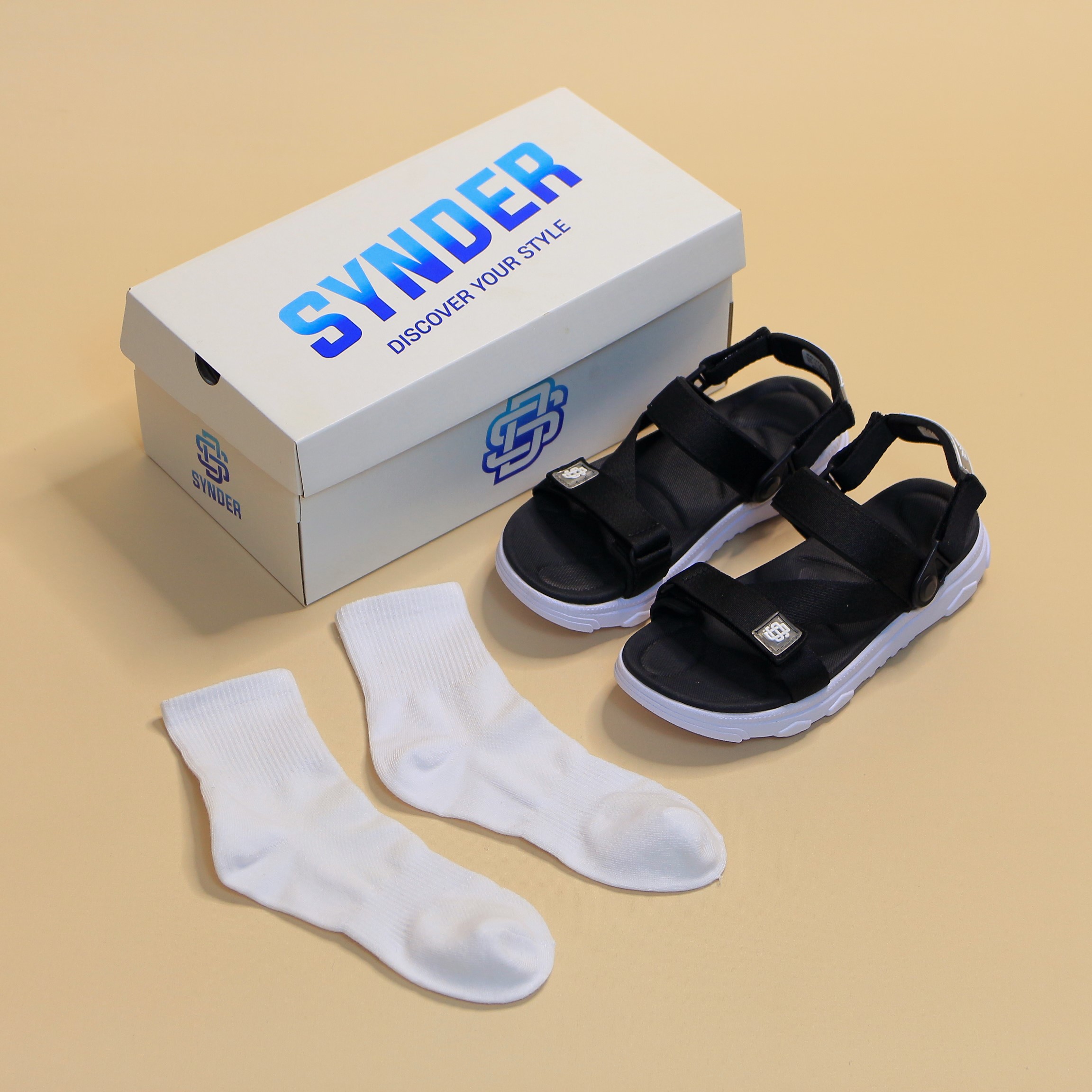 Giày Sandal SYNDER SD2 Màu Đen Trắng [ kèm hộp + vớ ]