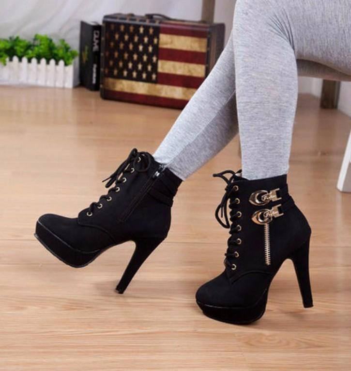Giầy  boot cao gót thắt dây korea