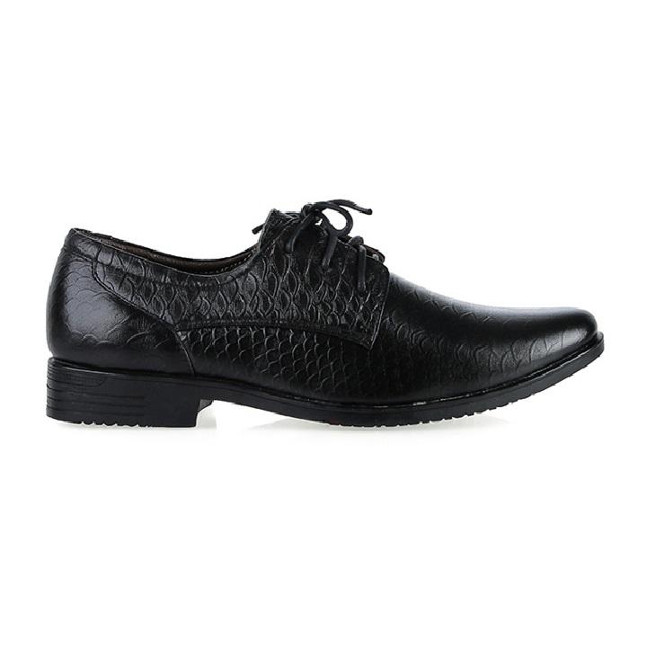 Giày tây nam da bò vân da trăn cột dây màu đen HK7798