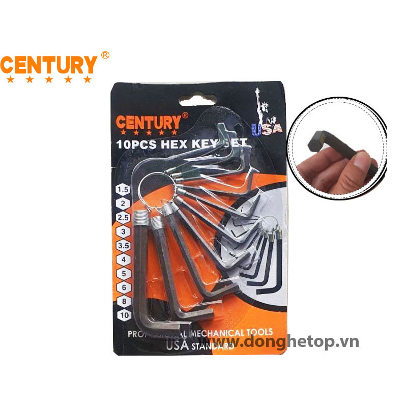 Bộ lục giác ngắn gọn Century (Sò 10 cây/vĩ) (1.5mm/2mm/2.5mm/3mm/3.5mm/4mm/5mm/6mm/8mm/10mm)