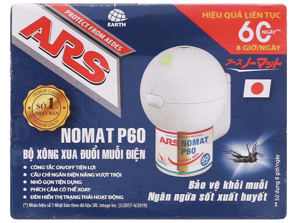 Bộ xông đuổi muỗi điện ARS Nomat 45ml hiệu quả suốt 60 ngày