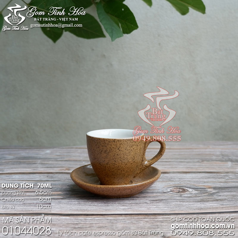 Ly tách cafe espresso 70ml gốm sứ Bát Tràng cao cấp men đen lòng gốm