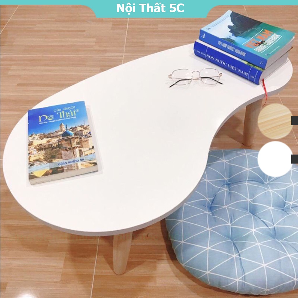 Bàn trà hạt đậu chân gỗ tự nhiên bọc simili thiết kế hình đơn giản, hiện đại phù hợp với mọi không gian, bàn trà sofa, bàn uống nước mặt gỗ MDF dày 1,5cm dễ dàng vệ sinh