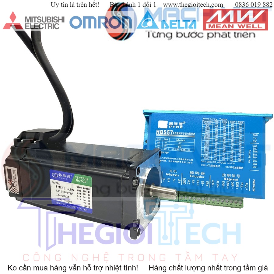 Bộ động cơ hybrid servo 3nm 57hse3.0n + driver hbs57 + cáp hãng pfde